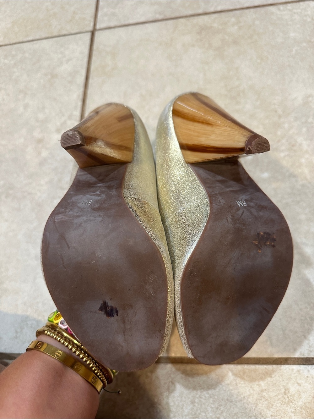 NEW! Vintage Jeffrey Campbell Dayne Gold Leather Wood Heel Booties Heels Boots 8 - Picture 8 of 10